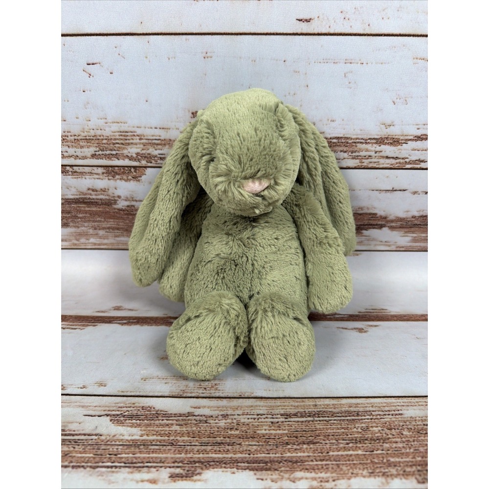 RARE Jellycat Bashful Moss Green Bunny 12" Medium Plush Toy Soft Rabbit Retired